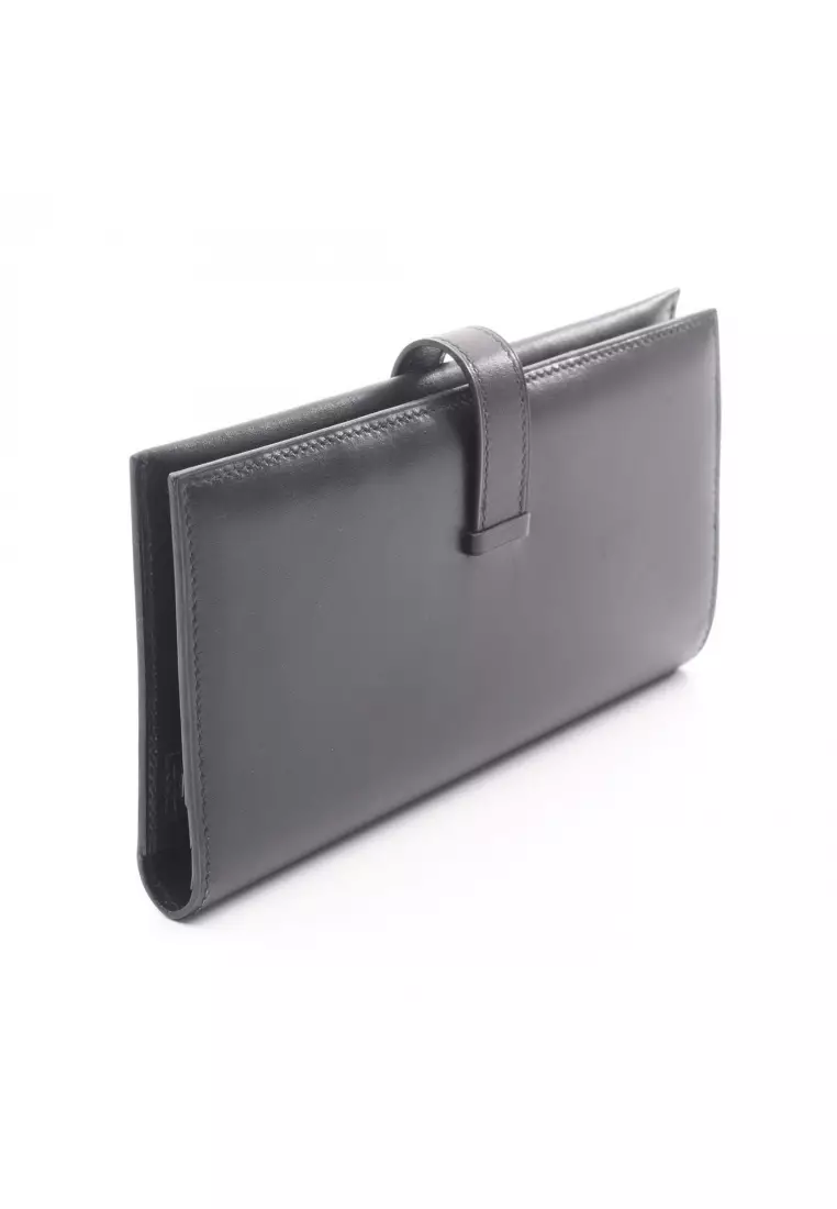 Pre-Loved Hermès bear souffle Bi-fold Long Wallet box calf black silver hardware □H stamp