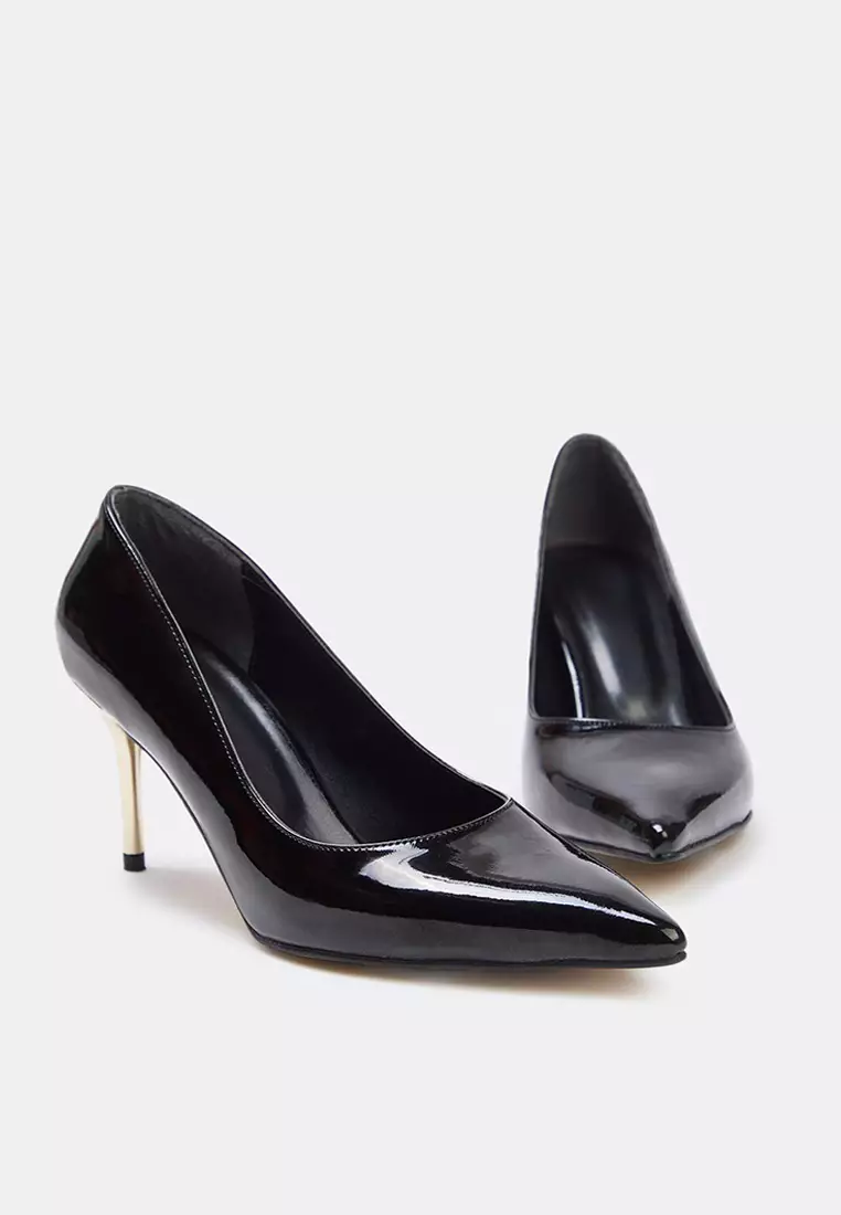 Patent Leather Pointed Toe Thin Gold Heeled Shoes