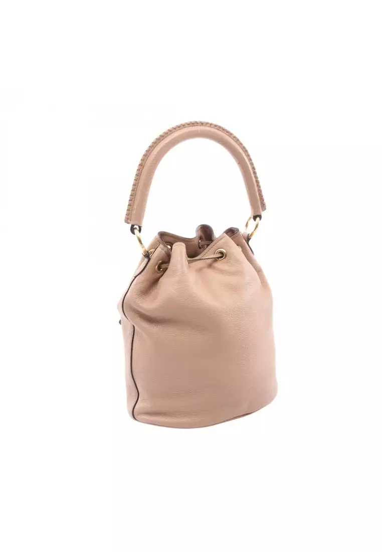 Pre-Loved MIU MIU Handbag leather pink beige 2WAY drawstring