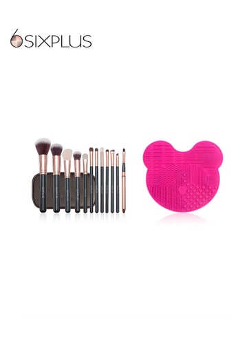 Buy Sixplus 12 Pcs Royal Golden Makeup Brushes And 1pcs Silicone Makeup Brush Cleaning Mat Online Zalora Singapore