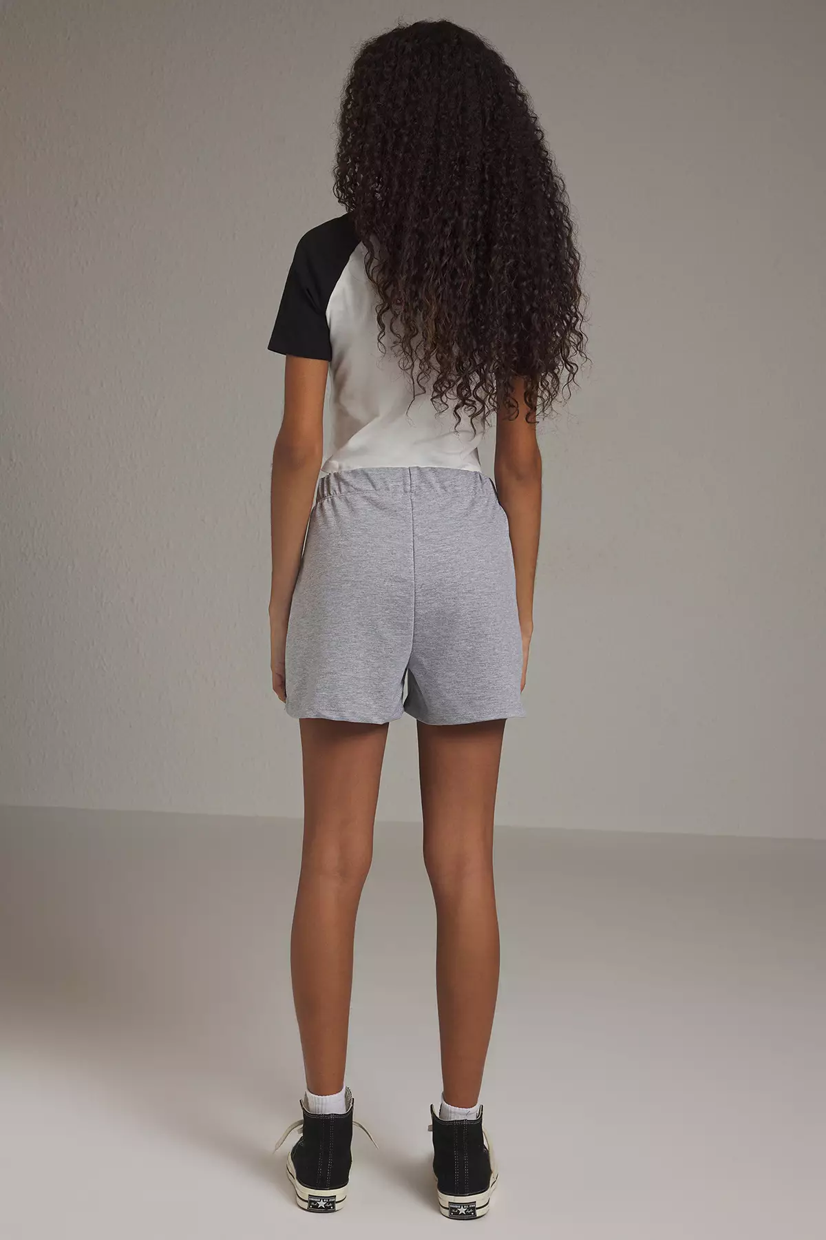 Grey Melange Color Block Mini Shorts & Bermuda TWOSS25SR00063