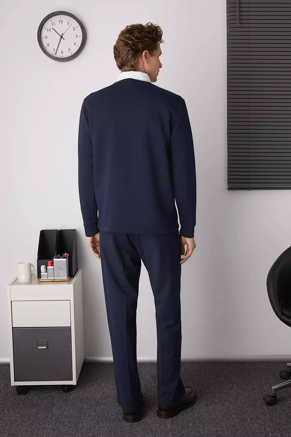 Navy Blue New Oversize/Wide Cut Collar Woven Polo Collar Sweatshirt Tmnaw26Sw00012