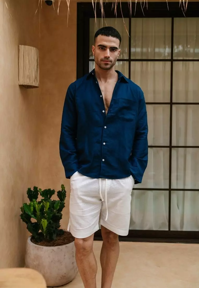 Lahaina Celana Pendek Linen Pria Putih | Linen Short Pants Men White