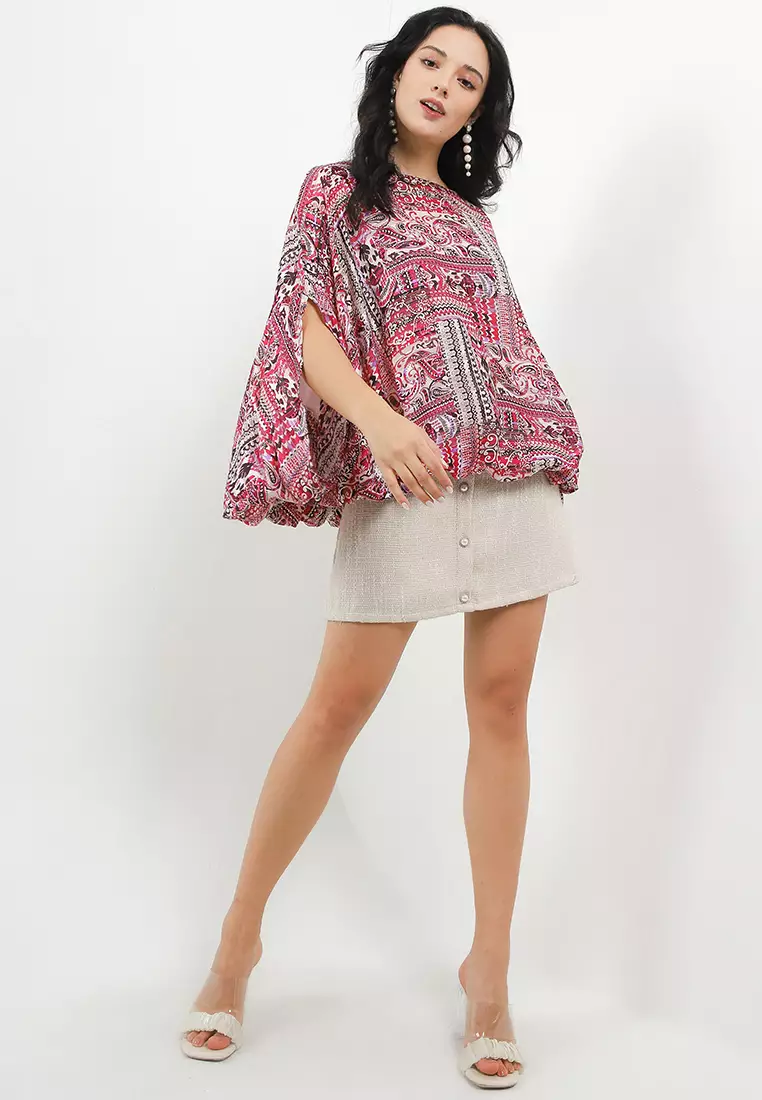 Gold Stripes Paisley Print Bubble Blouse