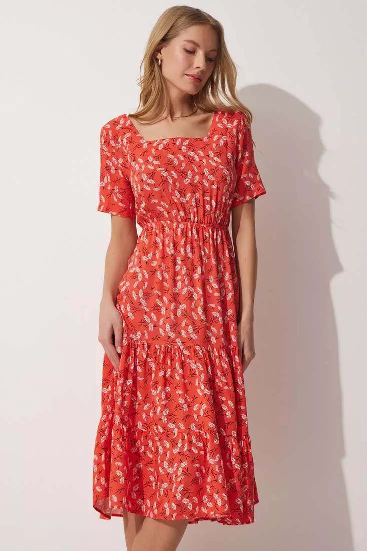 Square neck summer dresses outlet