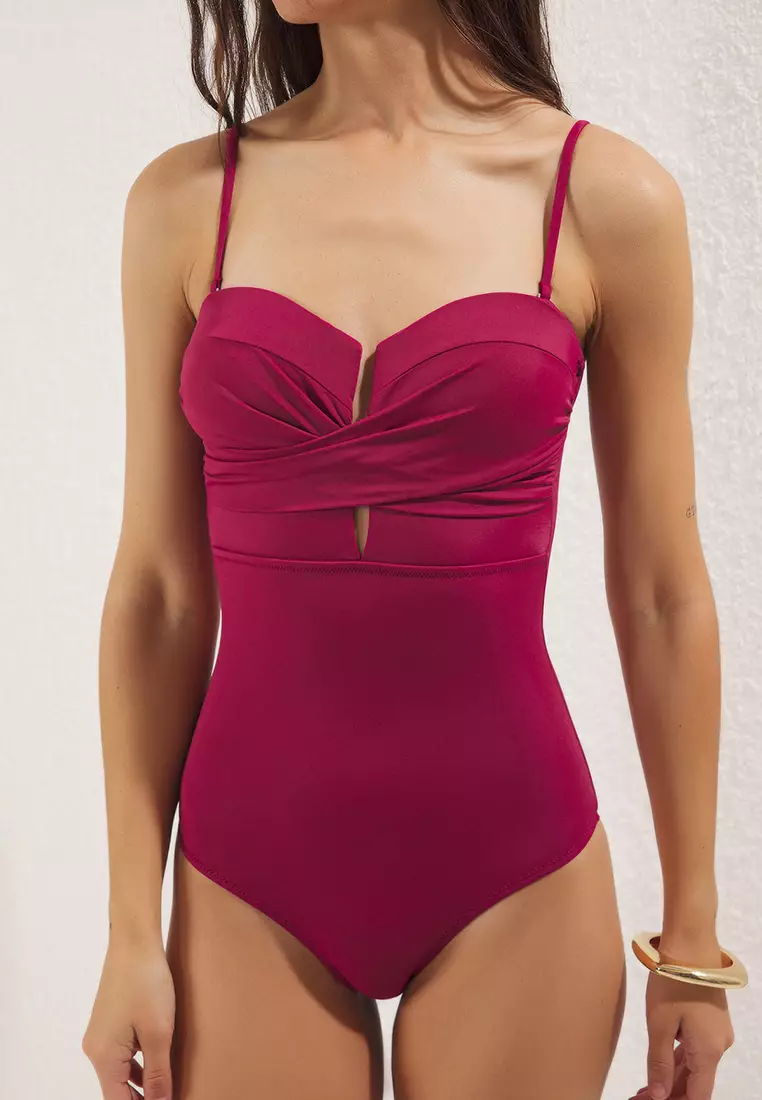 Plum Strapless Draped Regular Swimsuit TBESS25MA00057