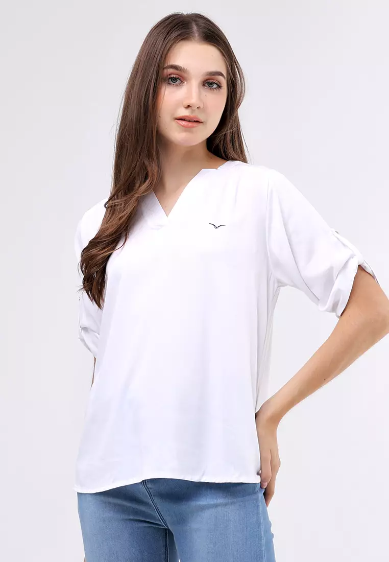 Woven Plain S.Twill Rayon 3/4 Blouse