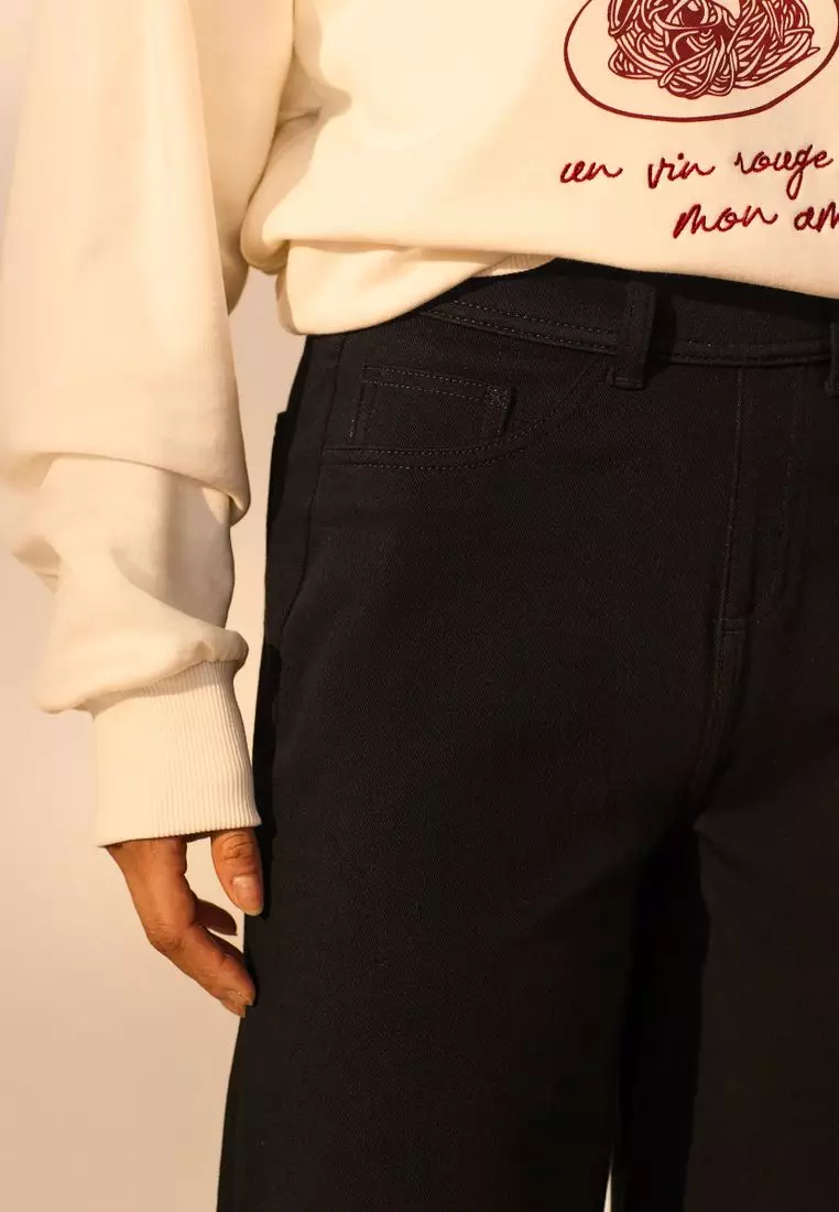 Jersey Denim Wide Leg Trousers