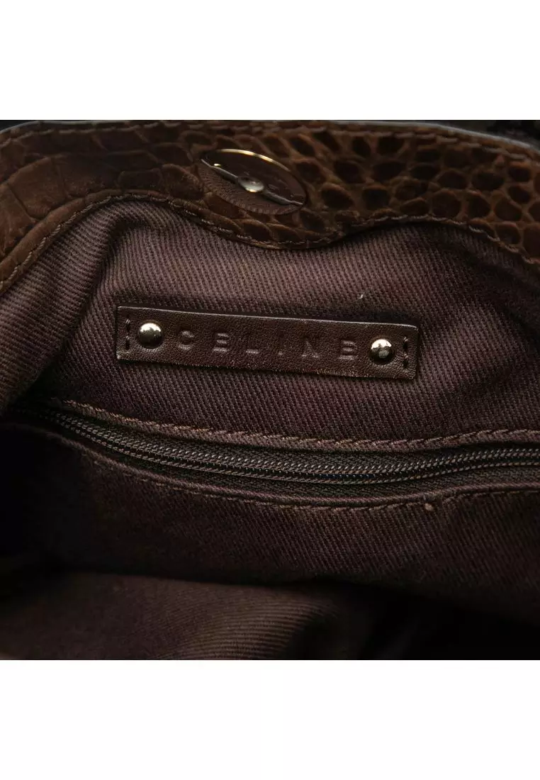 Pre-Loved Celine Embossed Leather Trimmed Macadam Canvas Vertical Tote