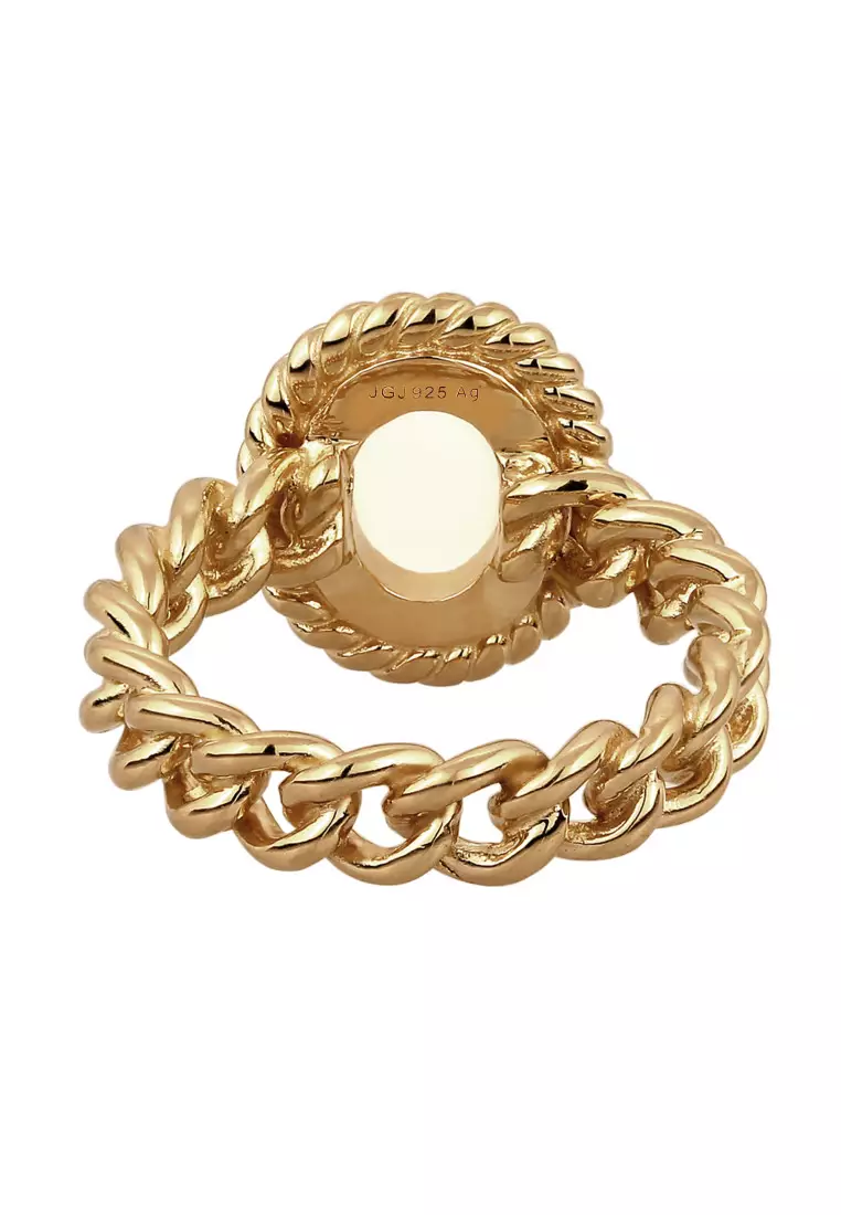 Cincin Perhiasan Perak 925 Wanita Moonstone Gold Plated