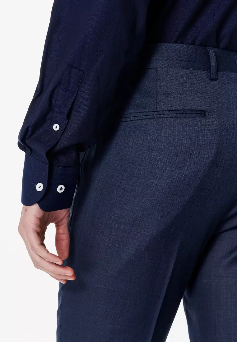 藏青素色織紋標準版長袖襯衫