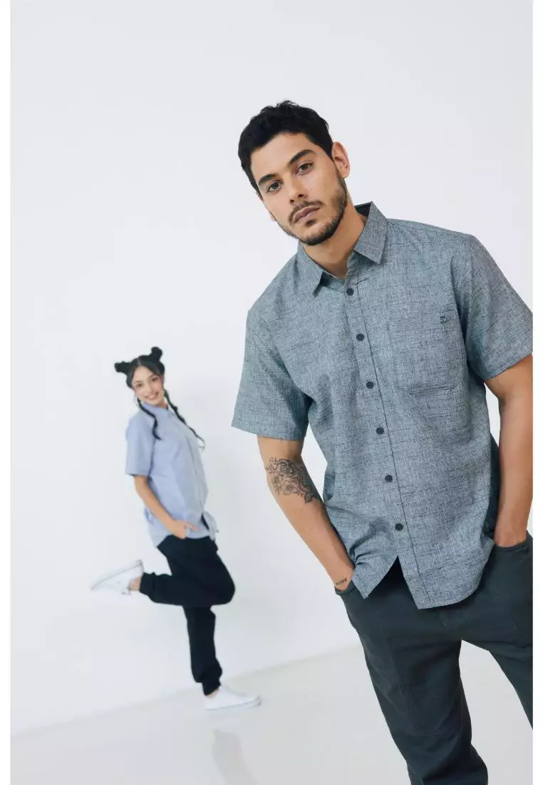 RBJ Kemeja Polos Cotton Slub Biru Regular Fit Pria