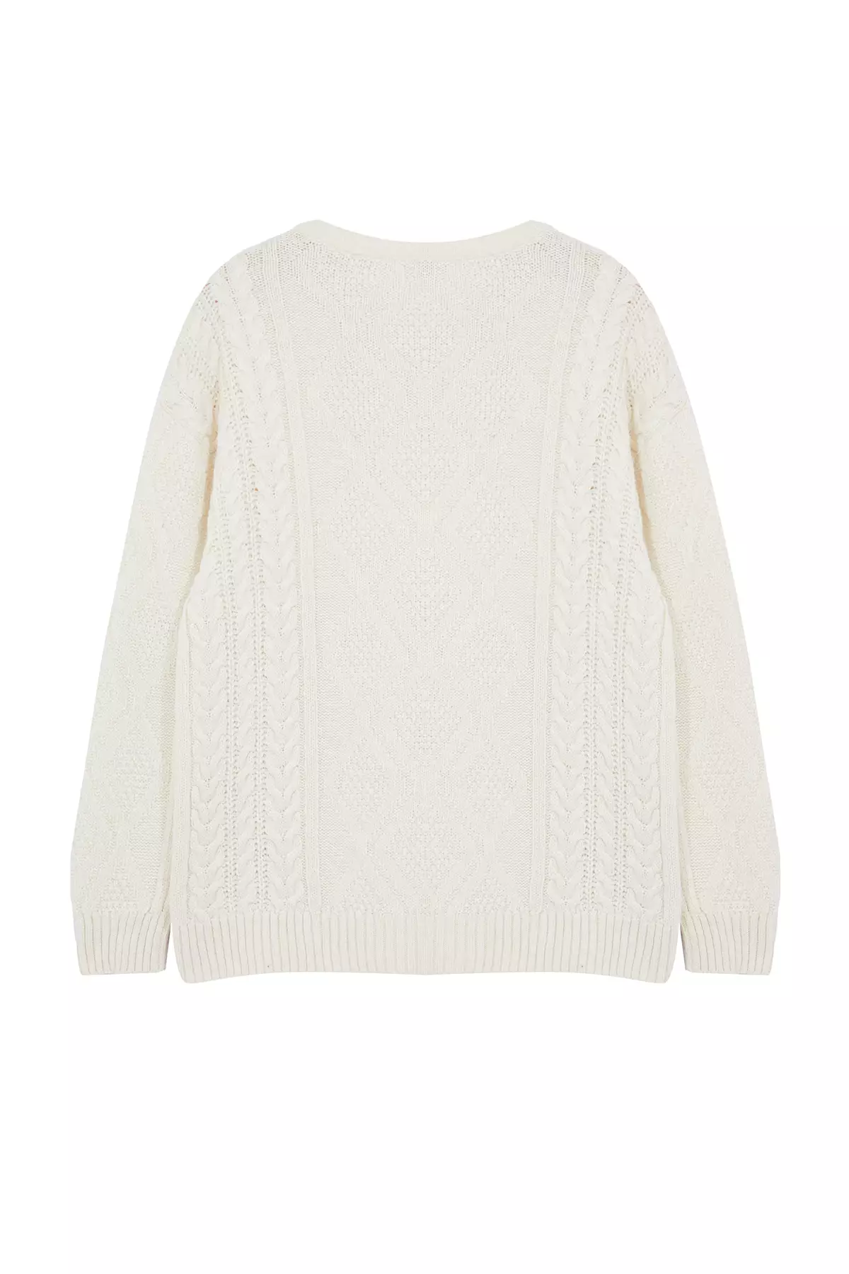 Hair Braided Crew Neck Oversize Knitwear Sweater - White Tmnaw23Kz00280