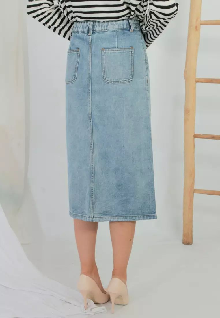 Dasha Midi Skirt Jeans in Light Blue
