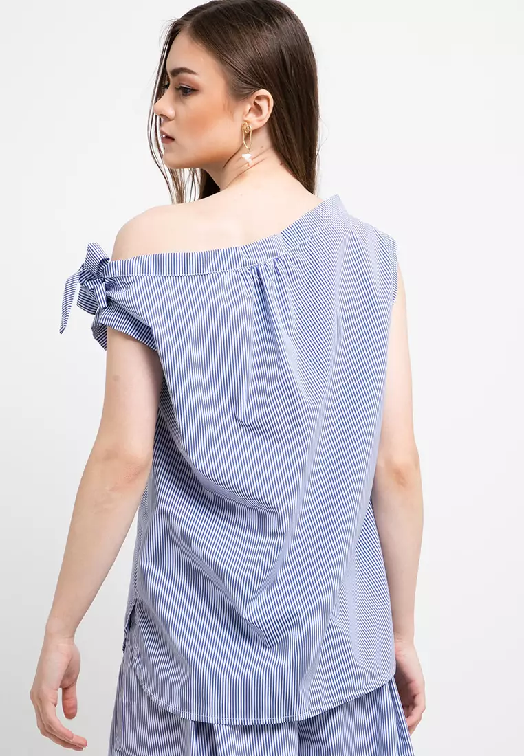 Navy Stripe Sleeveless Blouse