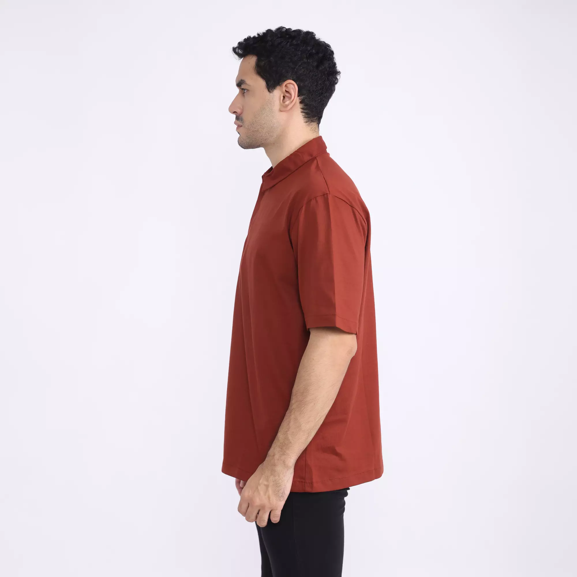 LARUSSO Buttoned Polo Basic Shirt - Dark Maroon