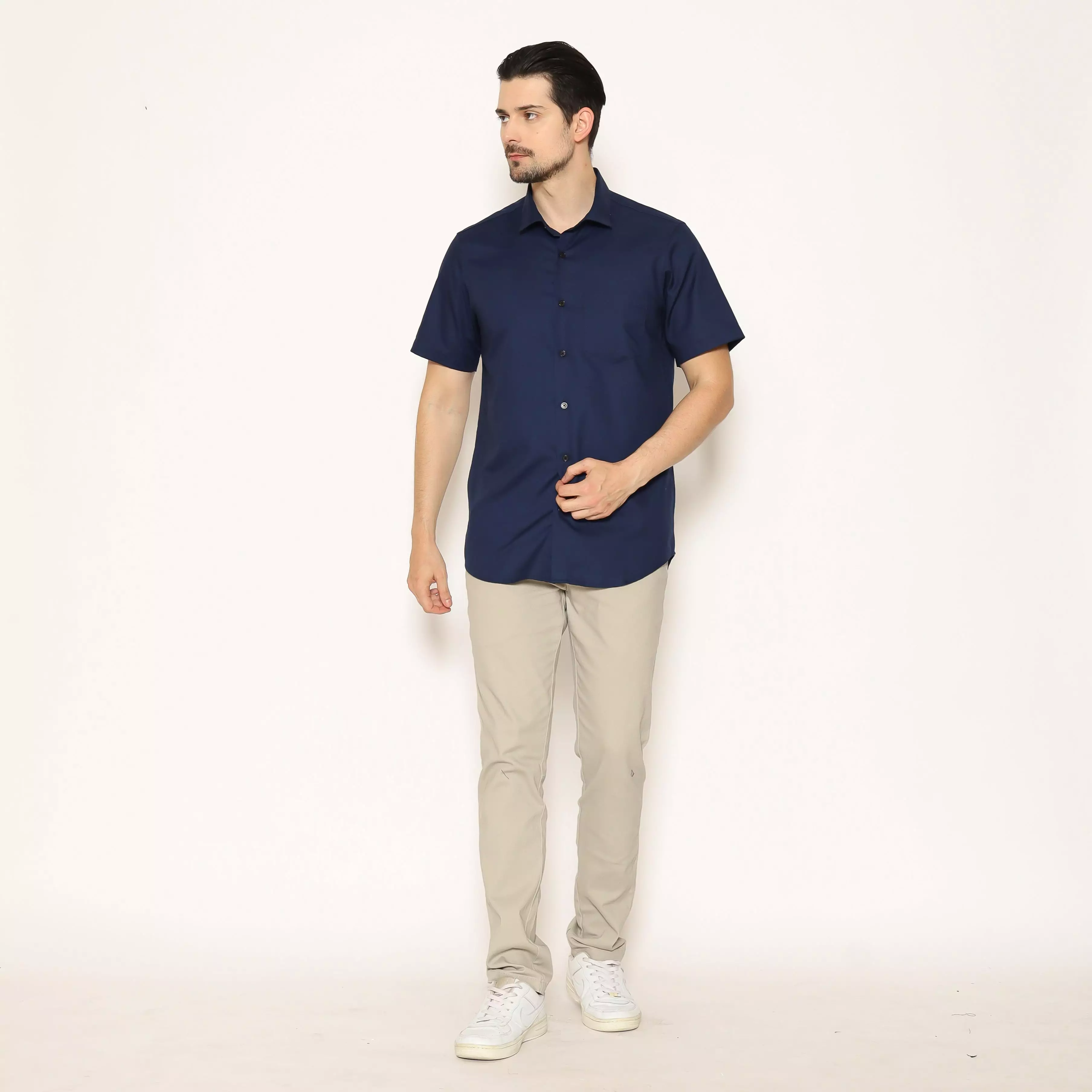 MAGINOT Kemeja Pria Basic Polos Lengan Pendek DARK NAVY