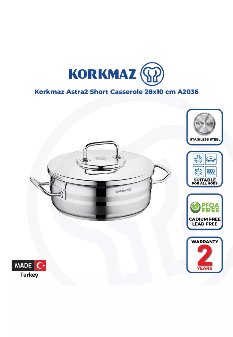 Korkmaz Astra2 Stainless Steel Cooking Pot with Lid - 28x10cm, Made in Turkey, Induction Compatible