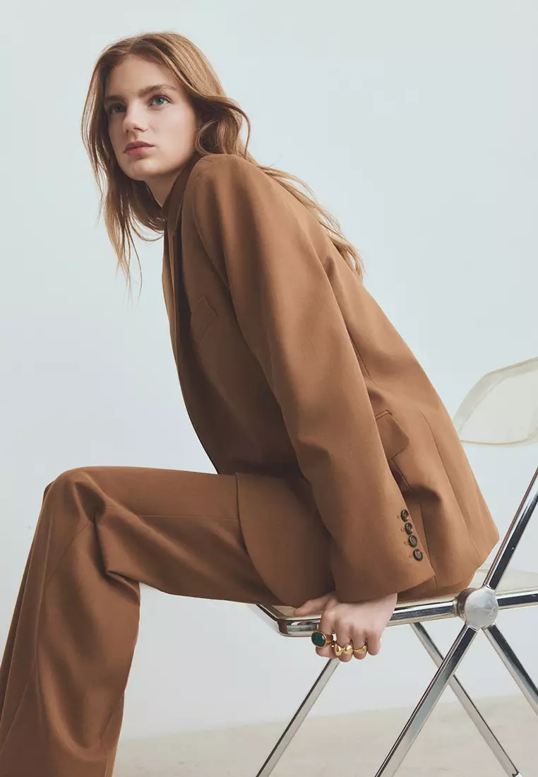 Straight Suit Jacket with Lapel Pockets