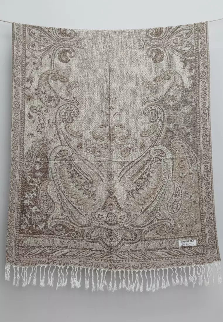Aksesoris Wanita Reversible Viscose Full Paisley Pattern Pashmina Shawl Syal Wanita Misty Mocca