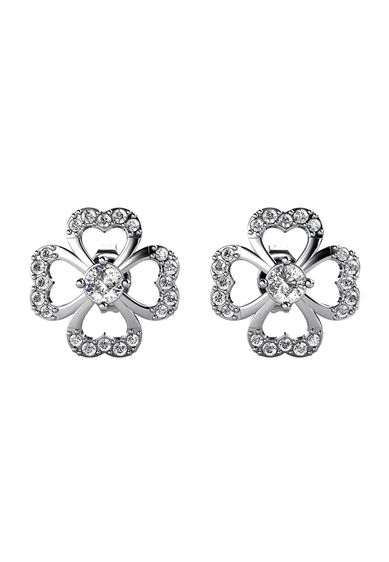 Her Jewellery Ailey Clover Earrings (White Gold) - Luxury Crystal Embellishments plated with 18K Gold