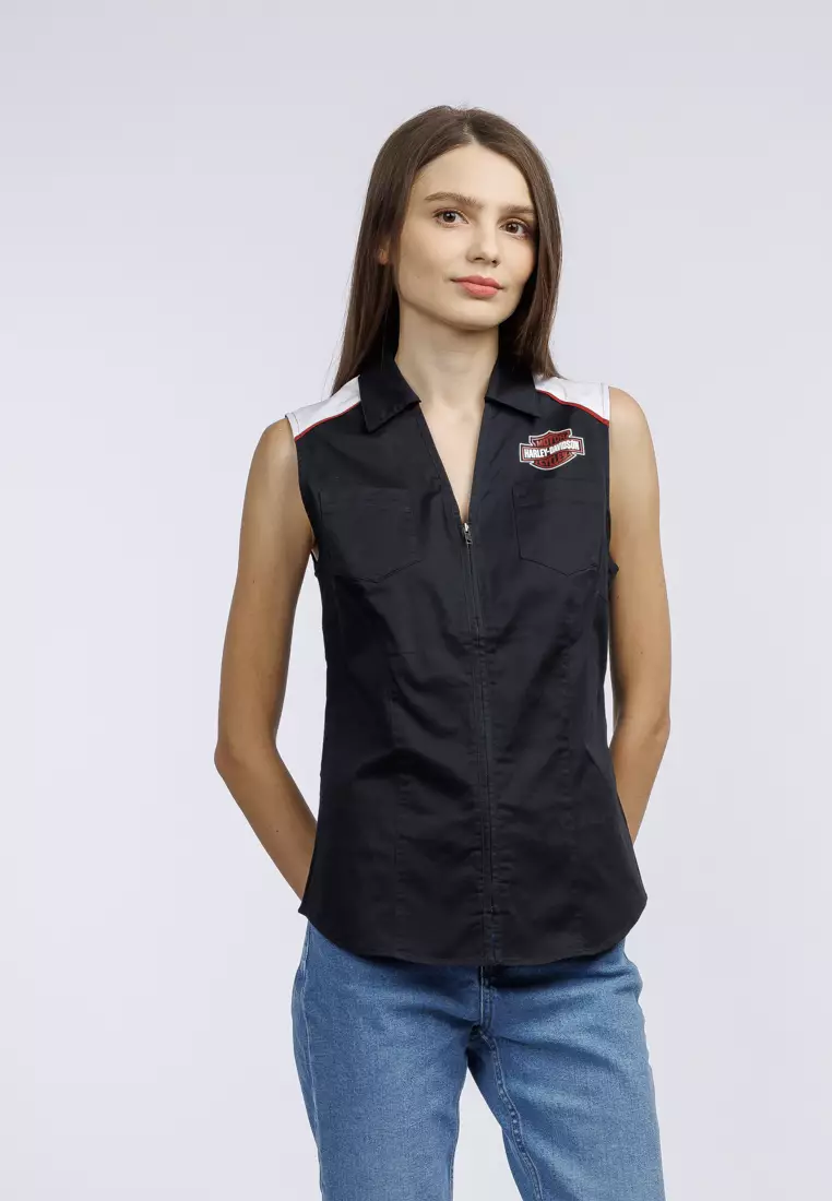 harley davidson sleeveless denim shirt