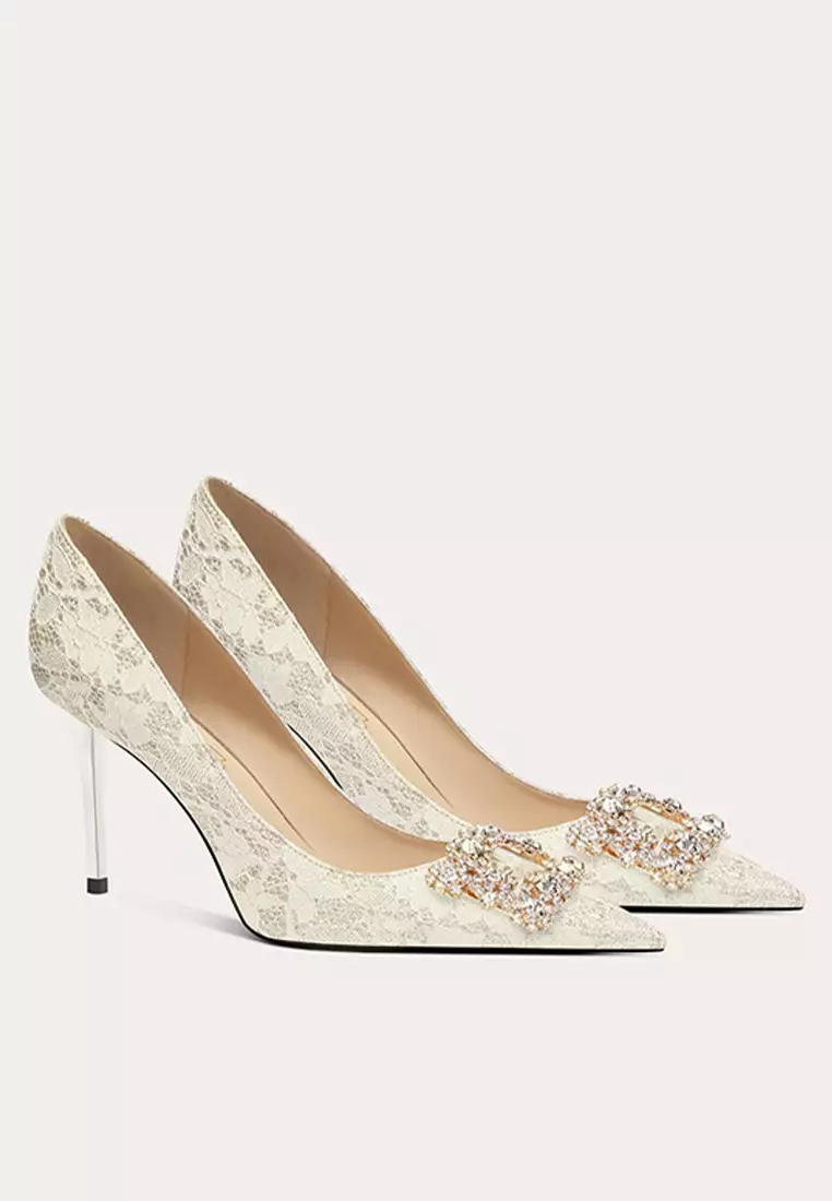 8CM 水鑽方釦尖頭婚宴閃金高跟鞋 PX708-B53-1