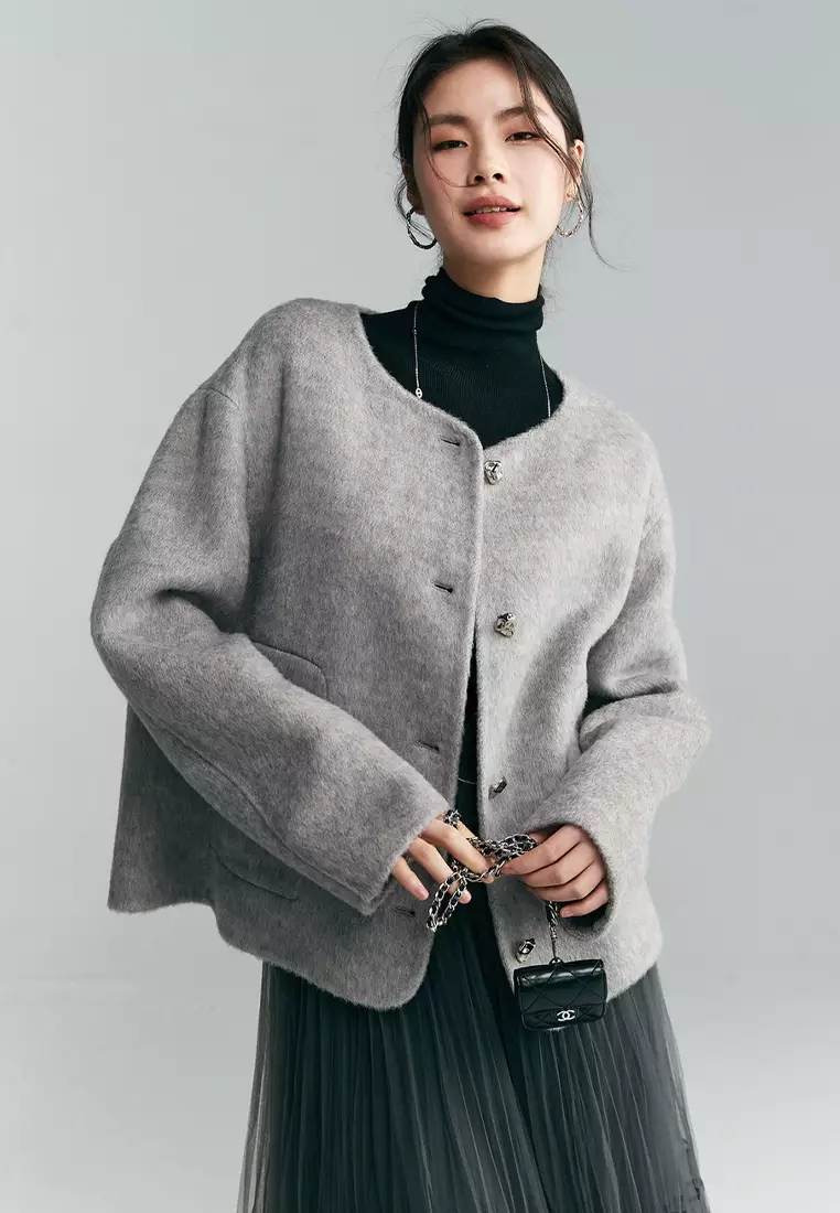 Buy Sunnydaysweety New design round neck metal buckle wool women