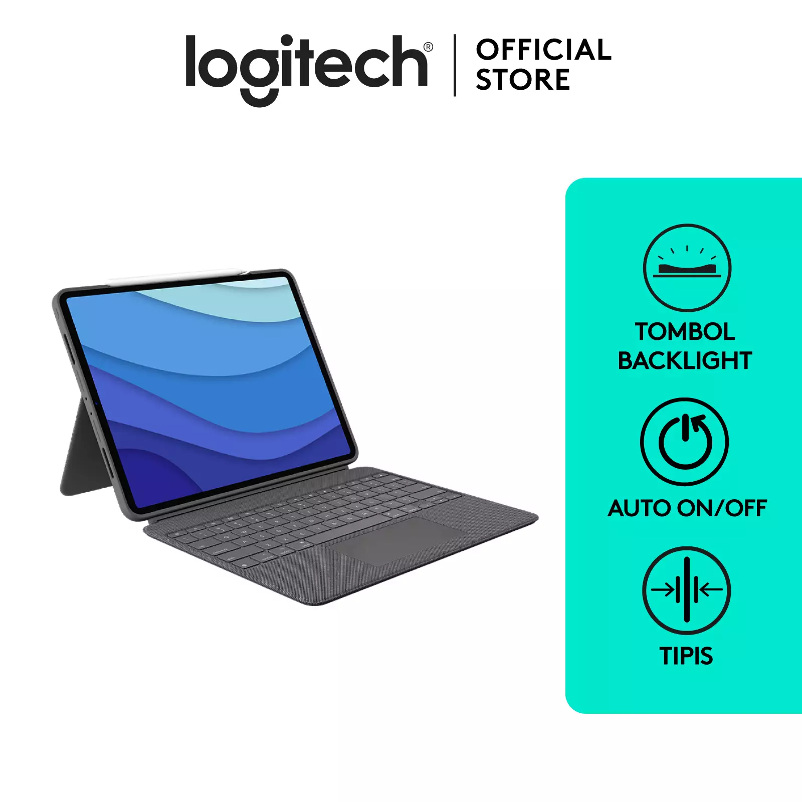 Jual Logitech Logitech Combo Touch Keyboard Case Backlit untuk iPad Pro