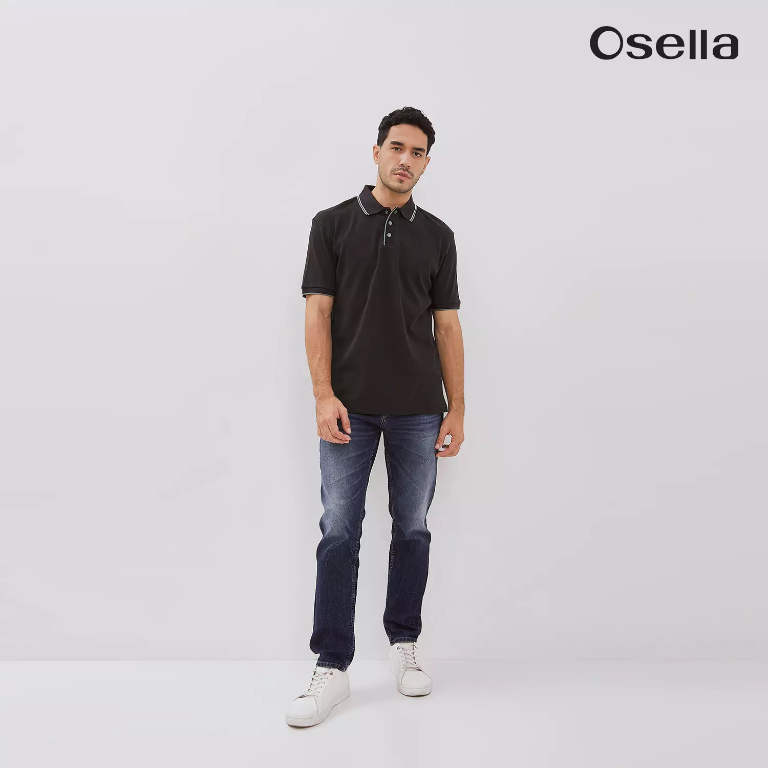 Osella Cruz Ribbed Placket Polo Shirt 2021500843 | Atasan Kaos Polo Laki Laki