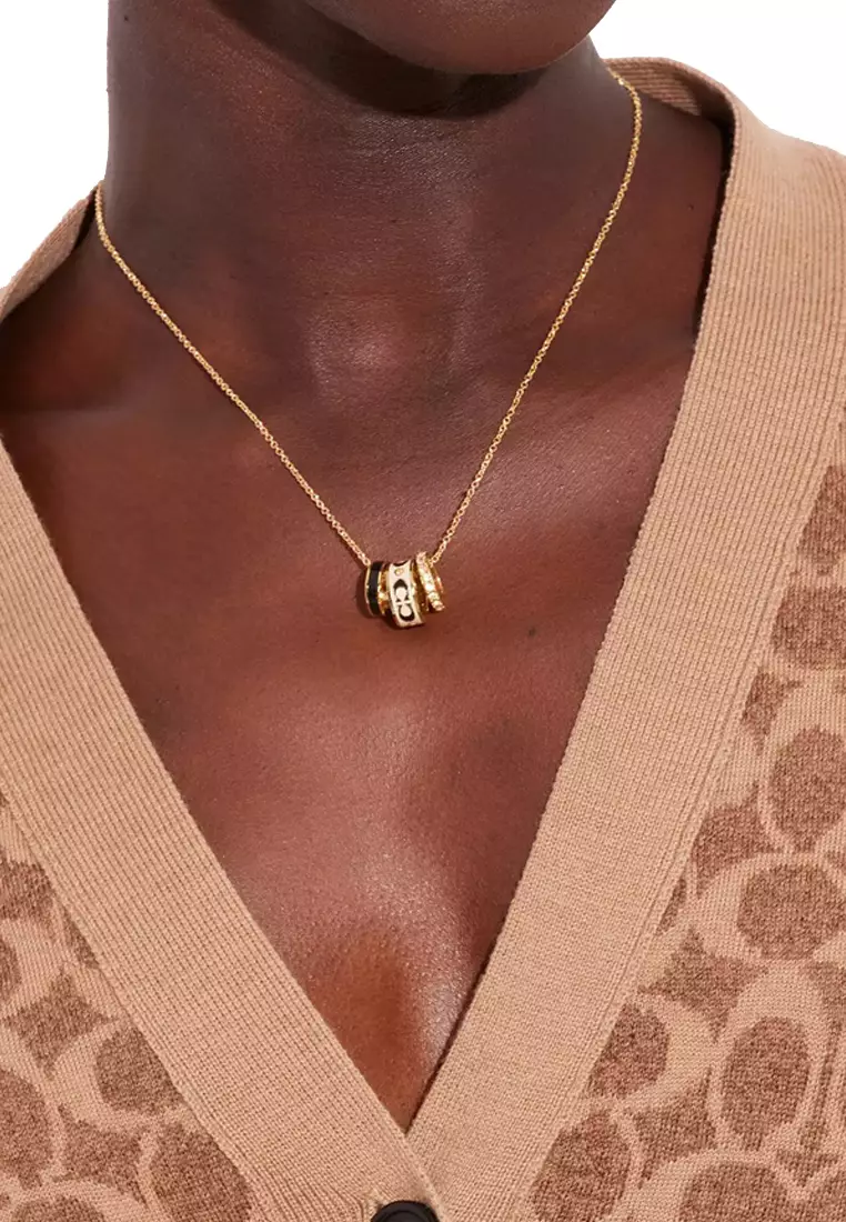 Signature Enamel Rondell Necklace in Gold/ White CI905