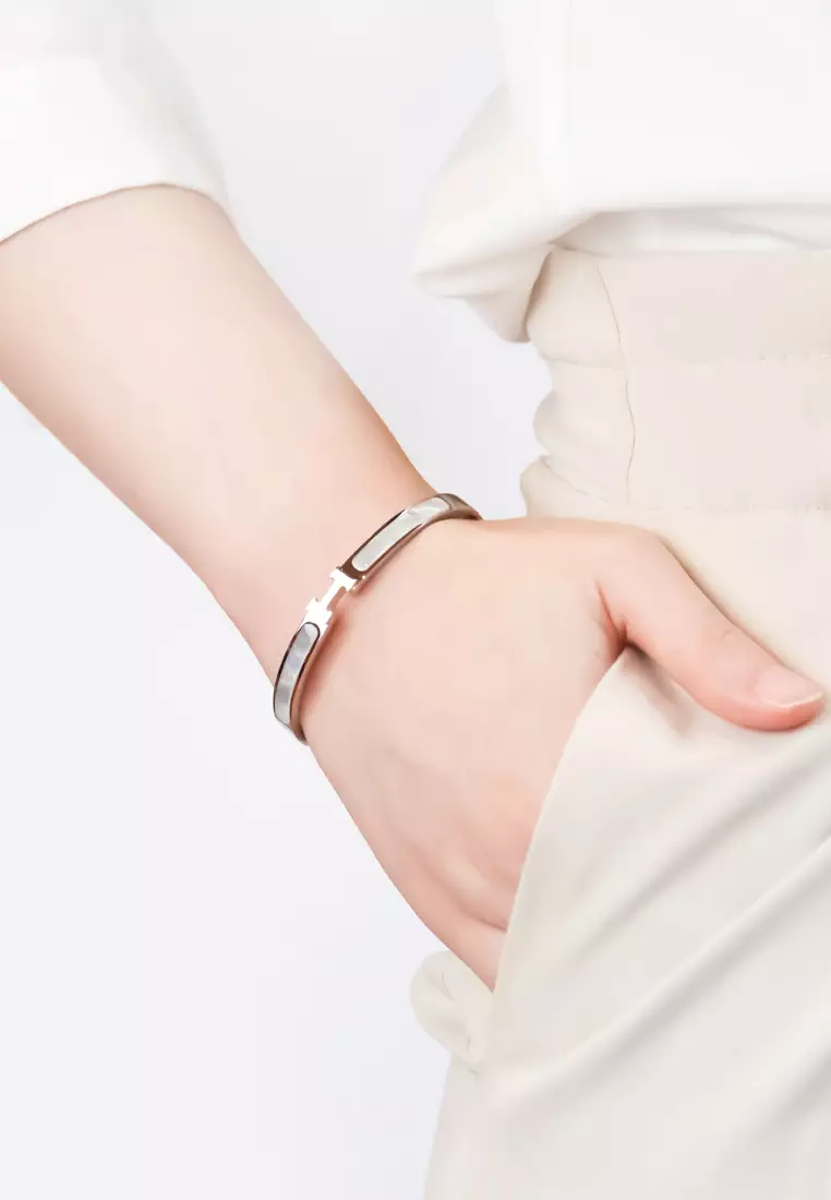 Caterina Mother of Pearl Bangle in Silver