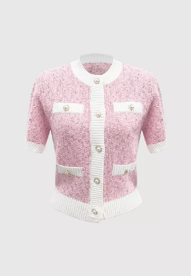 正肩袖圆领毛织外套