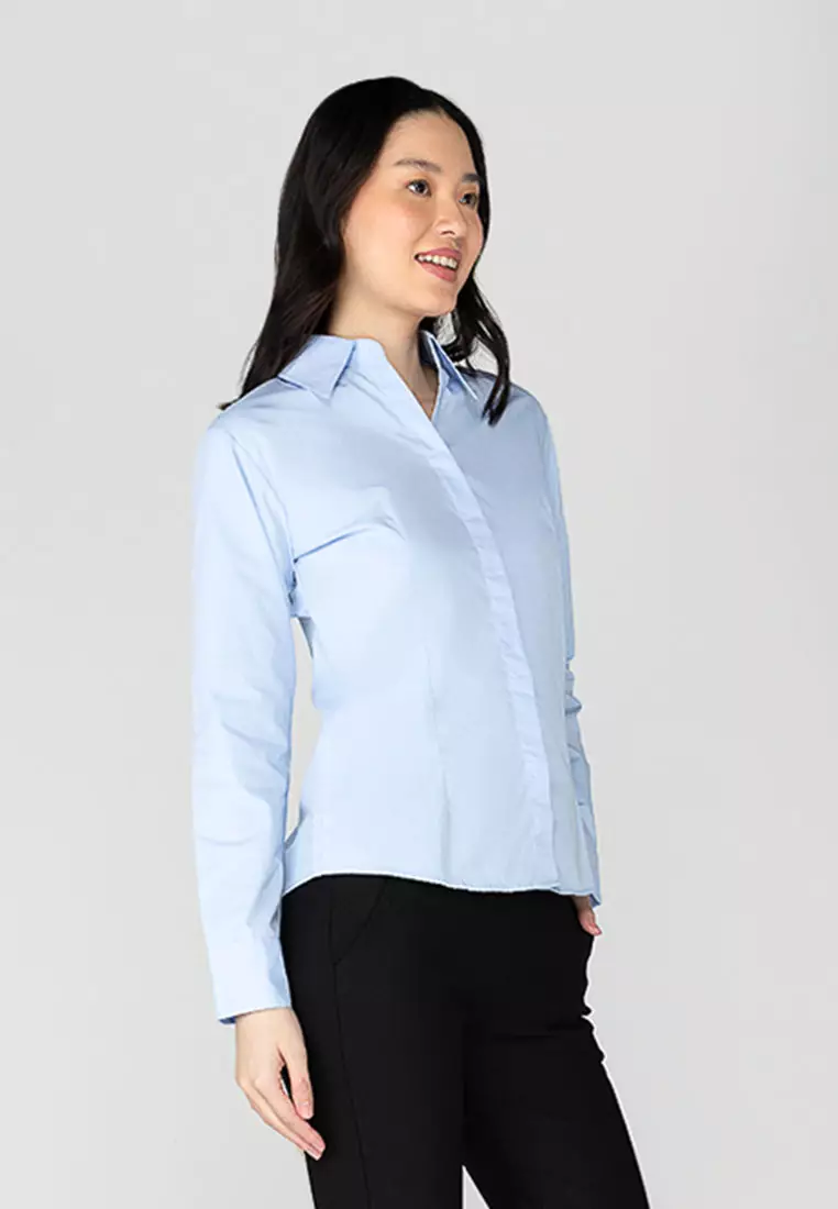 Della Pinstripe Long Sleeve Office Blouse
