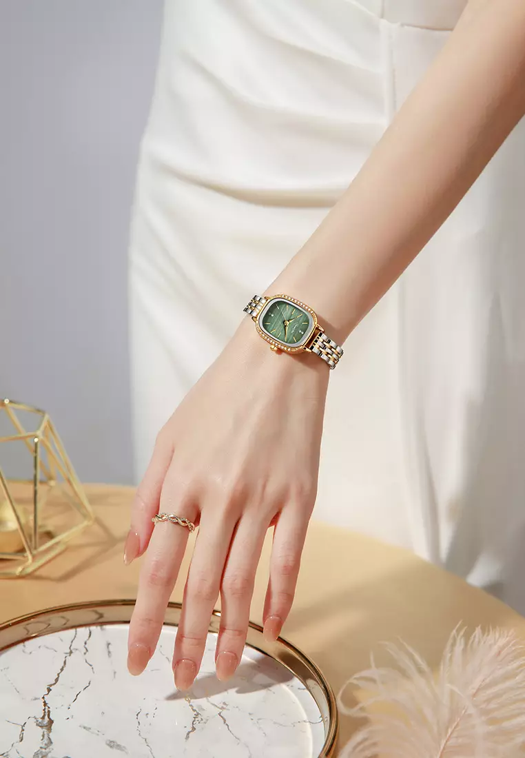 Jam Tangan Wanita A003 Original Korea Elegan Tali Alloy Kuarsa Jam Tangan Cewek silver green