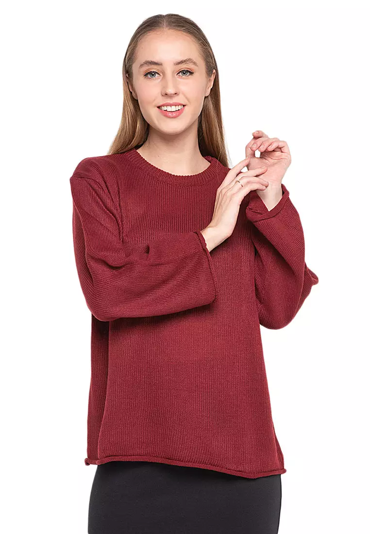Dallin Sweater Long Sleeves Atasan Wanita Design Kasual Good Quality - Maroon