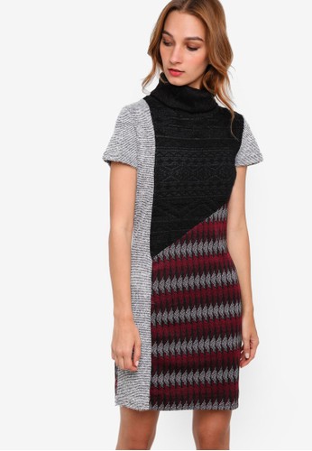 Gomis 印花紋理拼接短袖連身裙esprit hk store, 服飾, 洋裝