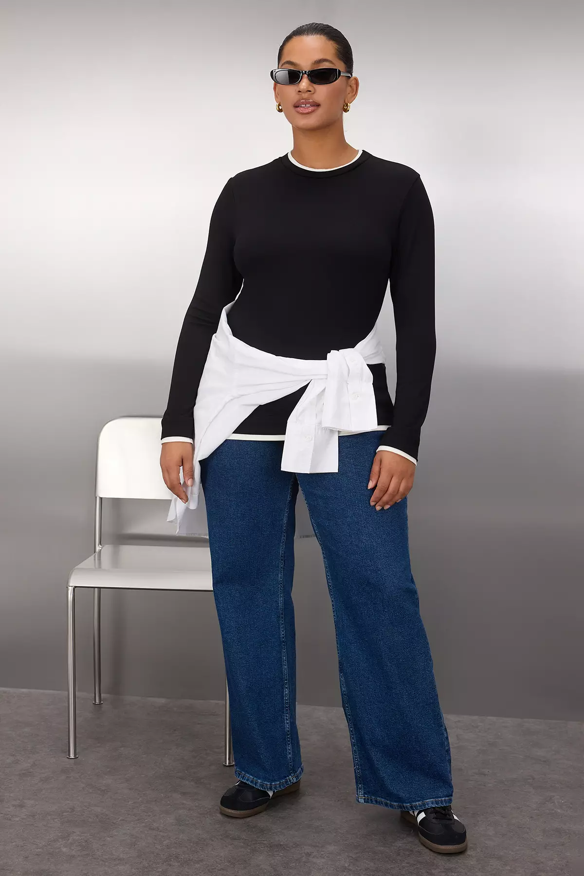 Black Color Block Fitted/Body-Smoothing Viscose/Soft Fabric Flexible