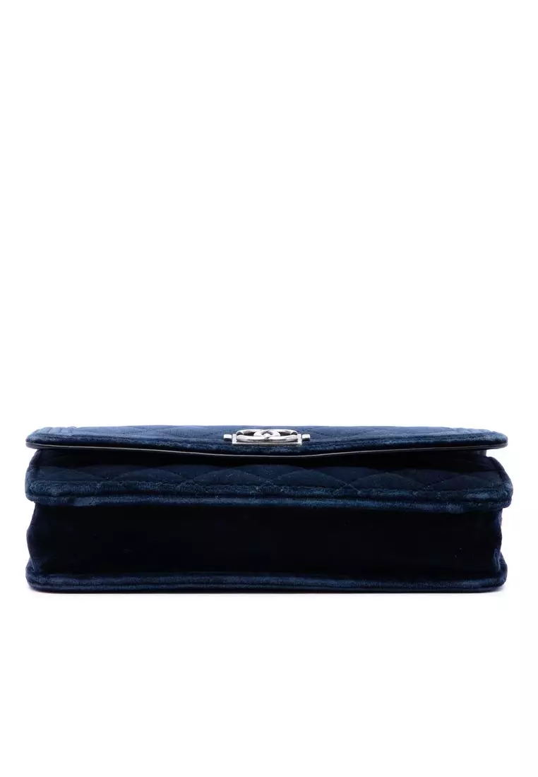 Pre-Loved Chanel Quilted Velvet Boy Wallet On Chain