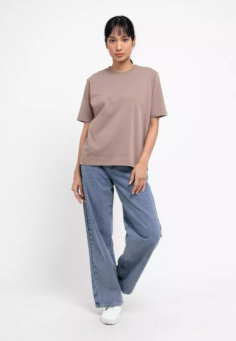 Forest Ladies Premium 100% Cotton Heavy Weight Boxy Cut Crew Neck T Shirt Women | Oversized T Shirt Perempuan - 822323-13Khaki