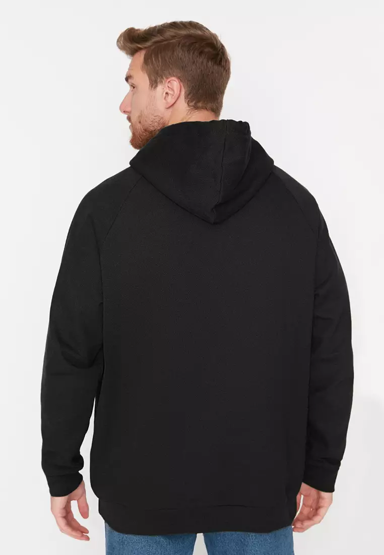 Black Basic Oversize/Wide Cut Hooded Sweatshirt with Fleece Inside TMNAW23SW00192