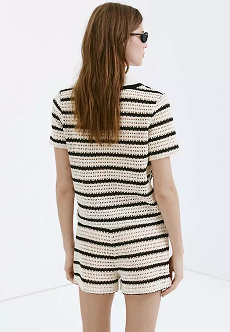 Striped Crochet Polo Shirt