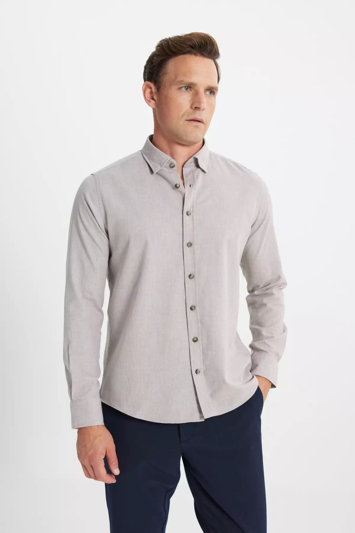 Men's Button Down Collared Neck Eyelet Knit Shirt