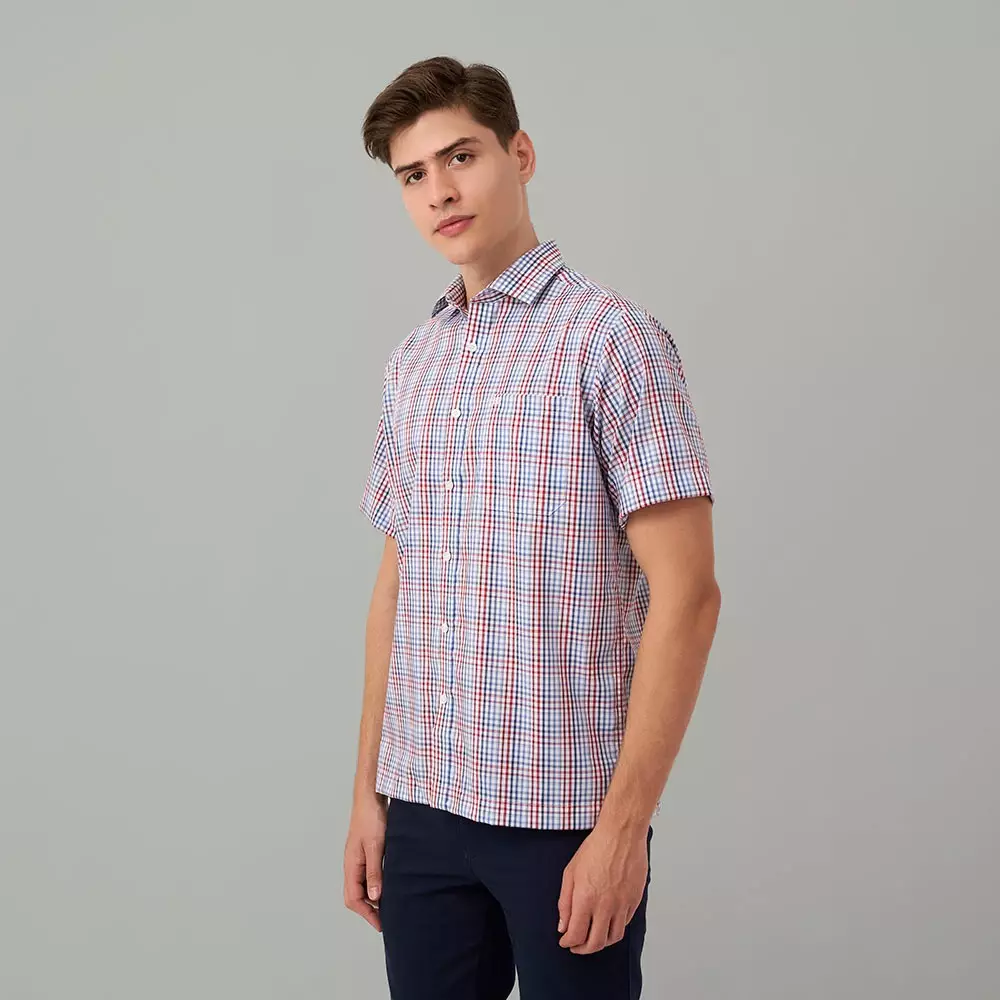 Kemeja Lengan Pendek Guy Laroche Chico Check - White Smart Casual