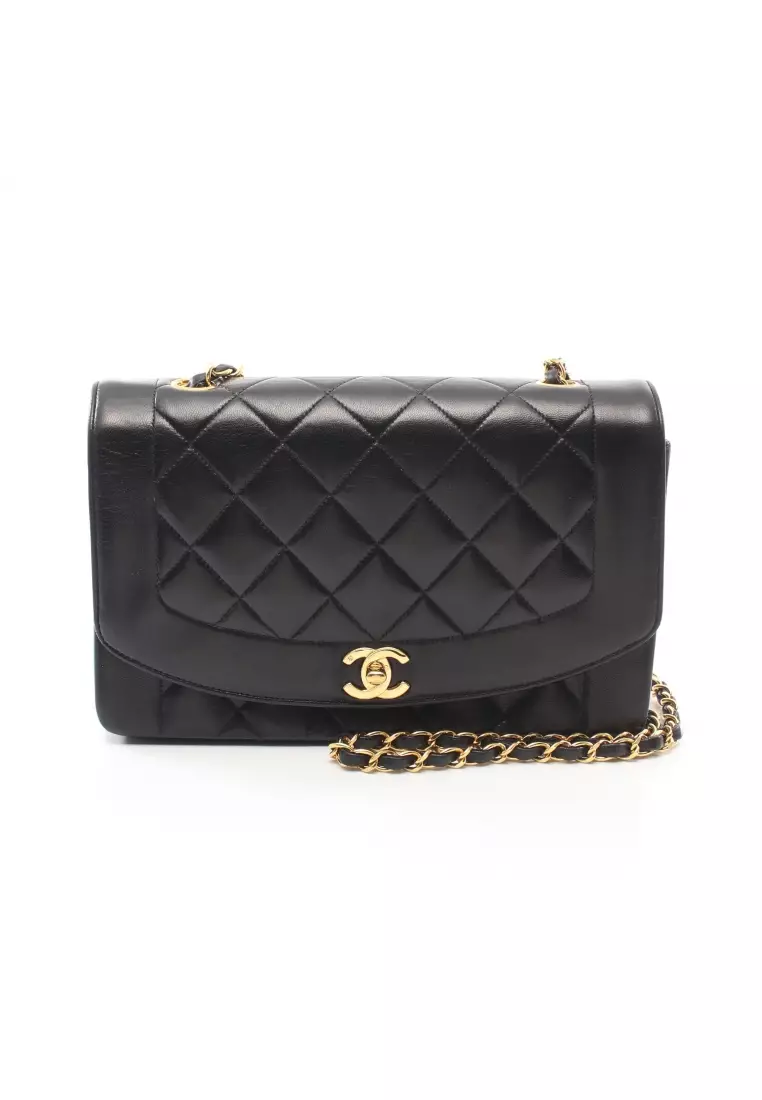Chanel Pre-loved CHANEL matelasse diana flap chain shoulder bag lambskin  black gold hardware vintage 2023, Buy Chanel Online