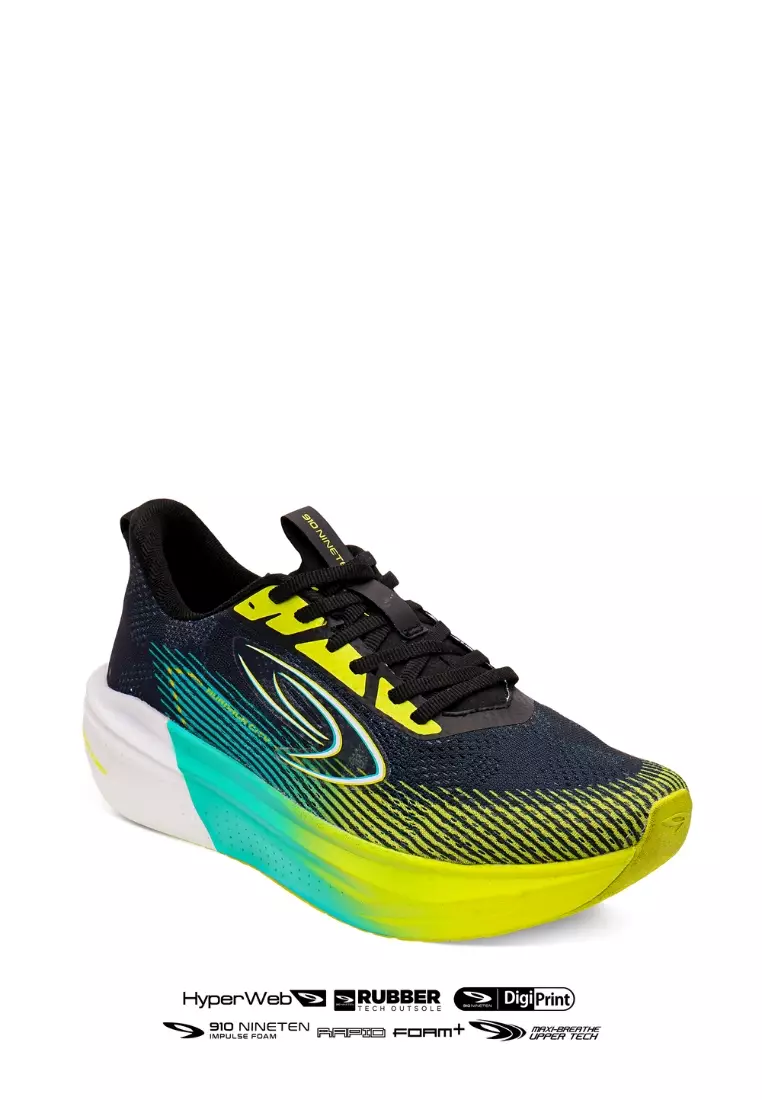 910 Nineten Aurorun City Sepatu Lari - Hitam/Hijau Lime/Putih