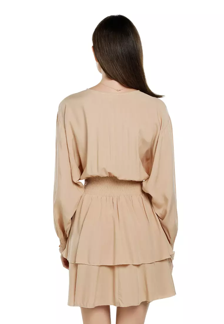 Beige Long Lantern Sleeves Dress