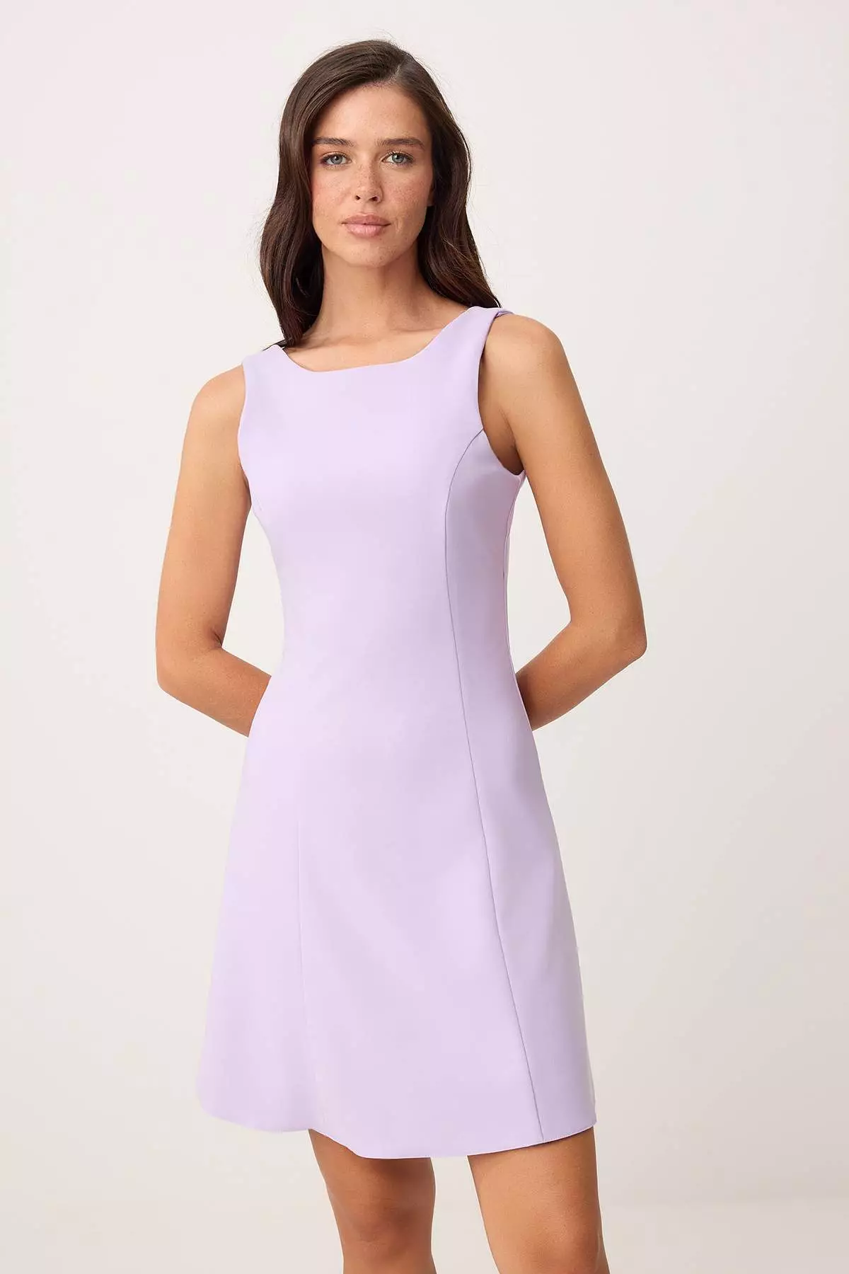 Lilac Skirt Ruffled Thick Straps Short / Mini Stretchy Woven Dress Twoss26El437