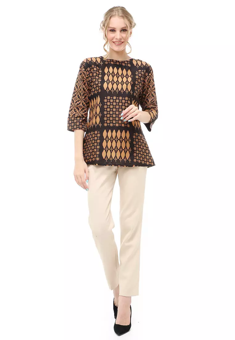 Lynelle Batik Formal Wanita Lengan 3/4 Material Cotton ORIGINAL - Brown