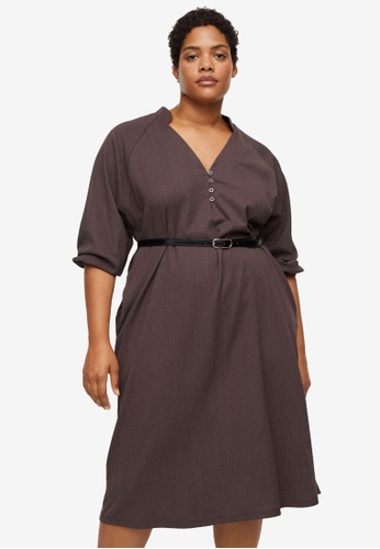 Violeta by MANGO brown Plus Size Belted Textured Dress 6325BAA844A836GS_1